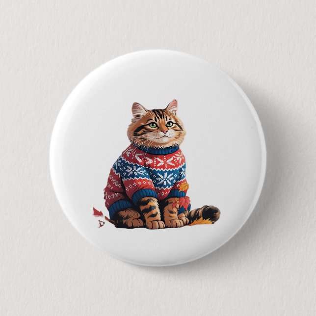 Cat Leaf Fall Hallo Herbst Funny Cat Kitten Lover Button (Vorderseite)
