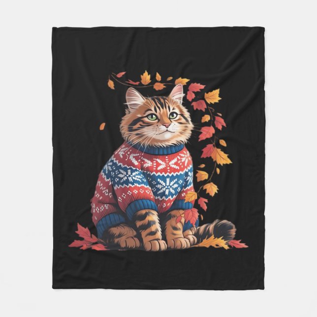 Cat Leaf Fall Hallo Herbst Funny Cat Kitten Lover Fleecedecke (Vorderseite)