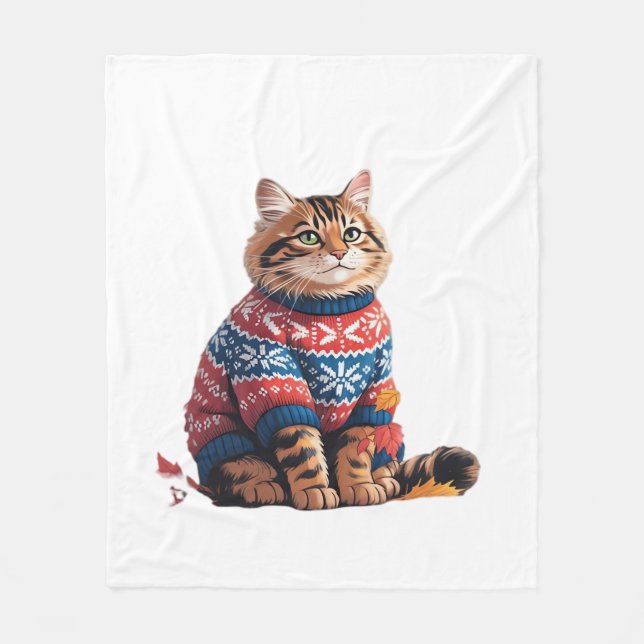 Cat Leaf Fall Hallo Herbst Funny Cat Kitten Lover Fleecedecke (Vorderseite)