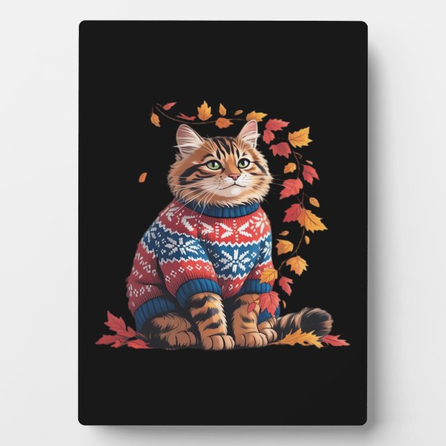 Cat Leaf Fall Hallo Herbst Funny Cat Kitten Lover Fotoplatte (Vorderseite)