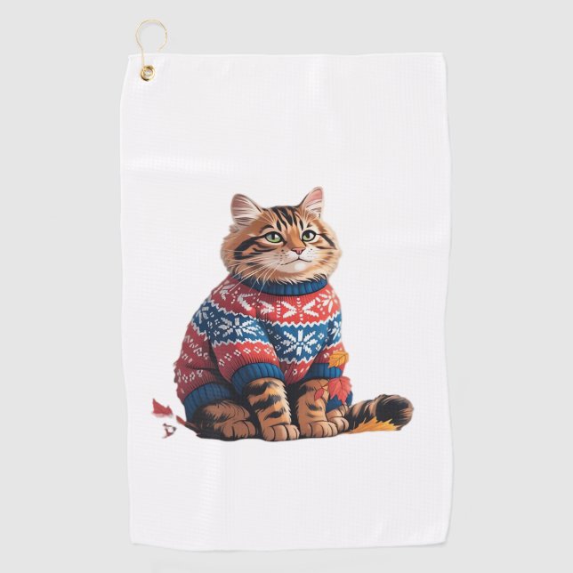 Cat Leaf Fall Hallo Herbst Funny Cat Kitten Lover Golfhandtuch (Vorderseite)