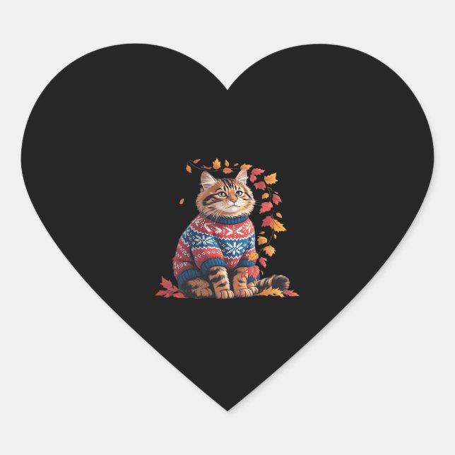 Cat Leaf Fall Hallo Herbst Funny Cat Kitten Lover Herz-Aufkleber (Vorderseite)