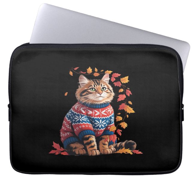 Cat Leaf Fall Hallo Herbst Funny Cat Kitten Lover Laptopschutzhülle (Vorderseite)