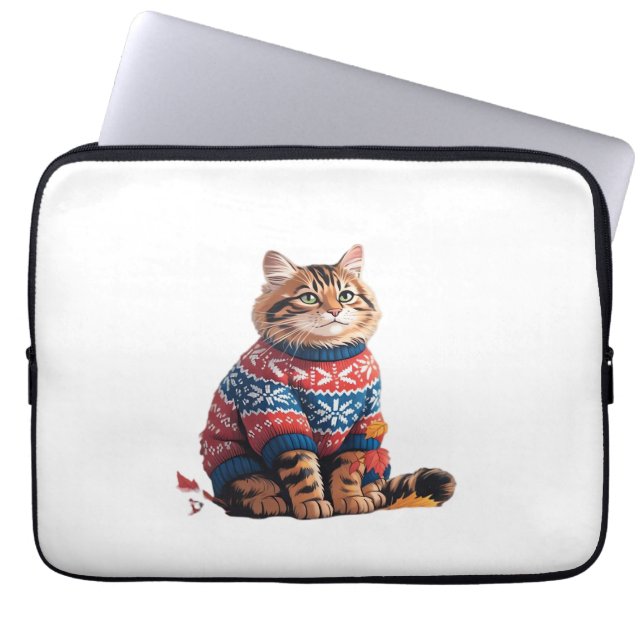 Cat Leaf Fall Hallo Herbst Funny Cat Kitten Lover Laptopschutzhülle (Vorderseite)