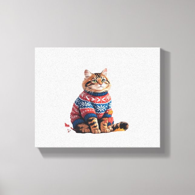 Cat Leaf Fall Hallo Herbst Funny Cat Kitten Lover Leinwanddruck (Vorderseite)