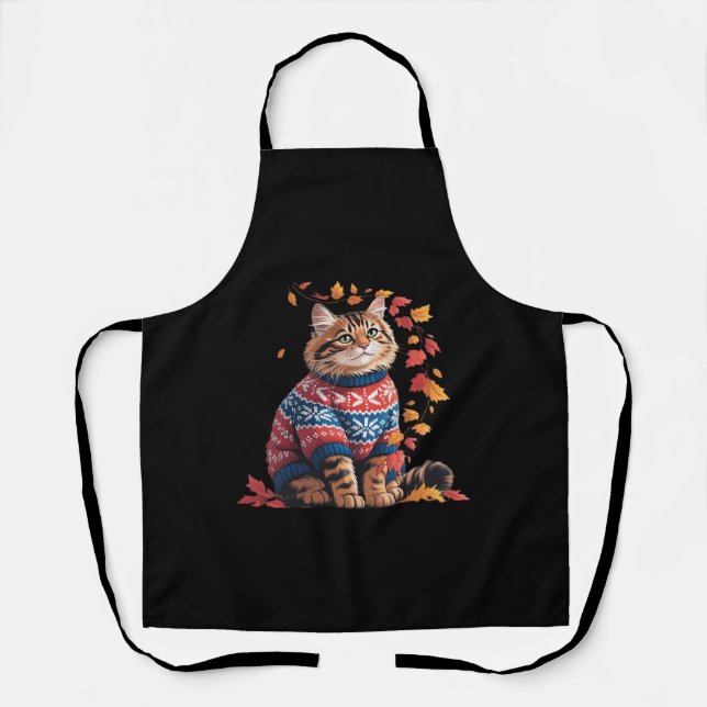 Cat Leaf Fall Hallo Herbst Funny Cat Kitten Lover Schürze (Vorderseite)