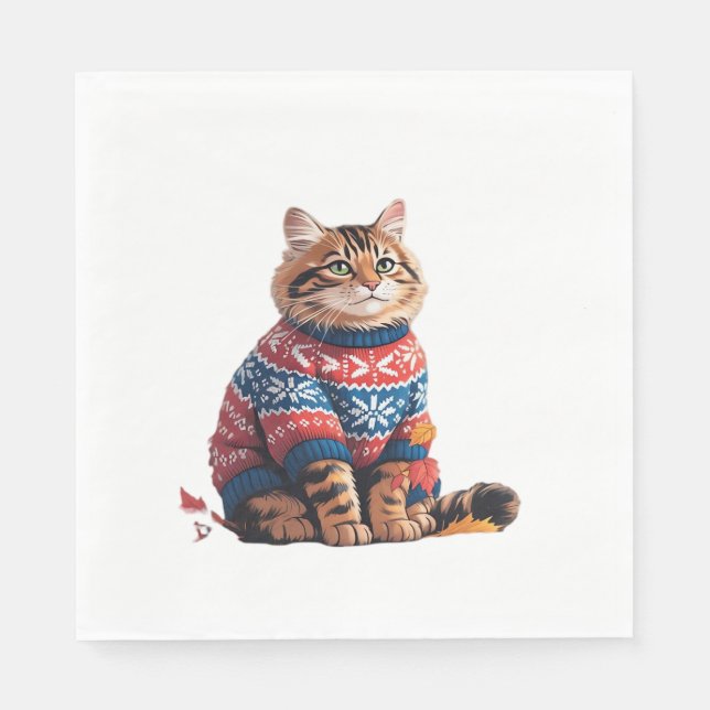 Cat Leaf Fall Hallo Herbst Funny Cat Kitten Lover Serviette (Vorderseite)