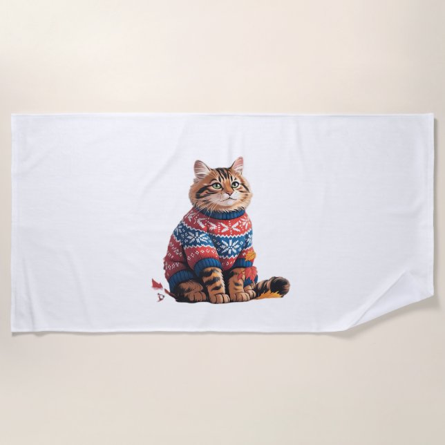 Cat Leaf Fall Hallo Herbst Funny Cat Kitten Lover Strandtuch (Vorderseite)