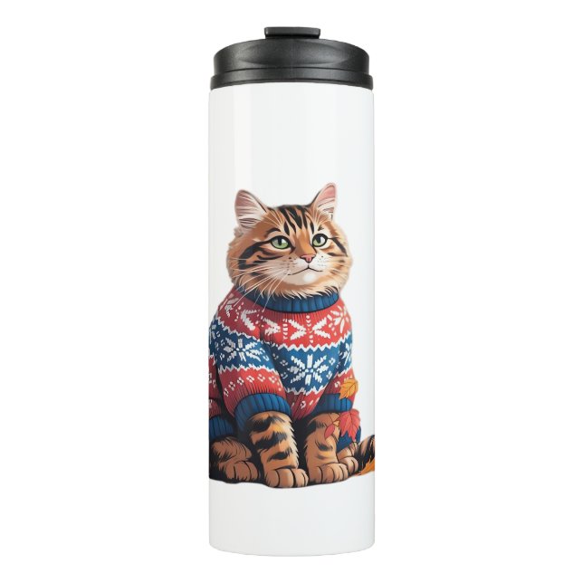 Cat Leaf Fall Hallo Herbst Funny Cat Kitten Lover Thermosbecher (Vorderseite)