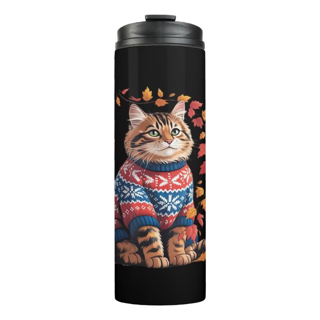 Cat Leaf Fall Hallo Herbst Funny Cat Kitten Lover Thermosbecher (Vorderseite)