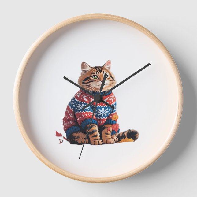 Cat Leaf Fall Hallo Herbst Funny Cat Kitten Lover Uhr (Vorderseite)