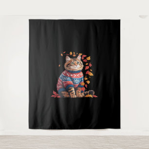 Cat Leaf Fall Hallo Herbst Funny Cat Kitten Lover Wandteppich