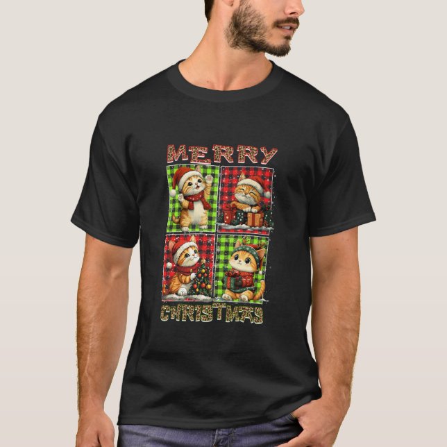 Cat Leopard Buffalo Karierte Tiere Lover Merry Chr T-Shirt (Vorderseite)