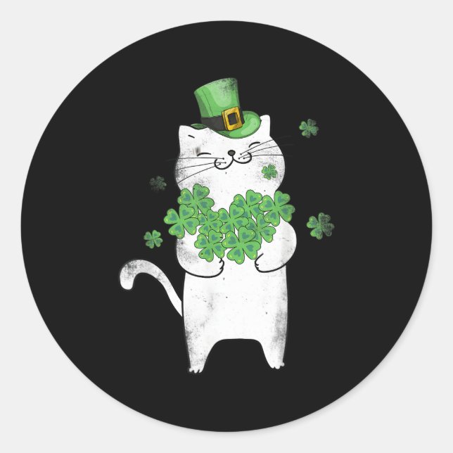 Cat Leprechaun Cat Kleeblatt St Patrick's Day Runder Aufkleber (Vorderseite)