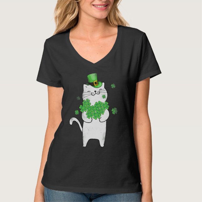Cat Leprechaun Cat Lover Kleeblatt St Patrick S Da T-Shirt (Vorderseite)