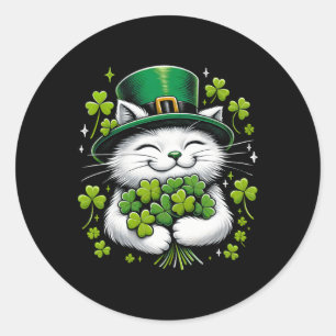 Cat Leprechaun Clover St Patricks Day Women Girls Runder Aufkleber
