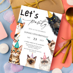 Cat Let's Pawty Kitten Niedliche Kitty 10. Geburts Einladung