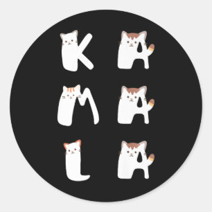 Cat Lettering Positive Funny Kamala Harris Walz Wa Runder Aufkleber