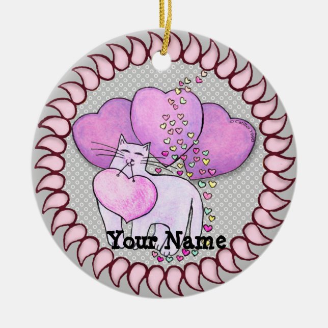 Cat Liebe Herz Keramik Ornament (Vorne)
