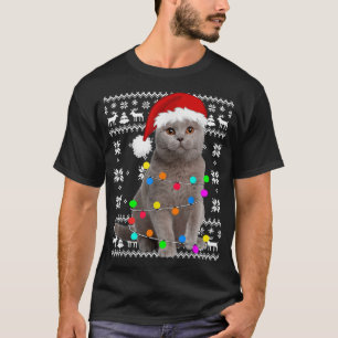 Cat Lights Ugly Kitten Weihnachtsmannmütze Weihnac T-Shirt