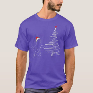 Cat Line Art Christmas Tree Niedlich XMas Pajama T-Shirt