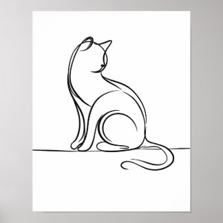 Cat Line Art Schwarz-Weiß Poster