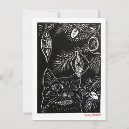 Cat Linocut Weihnachtskarte Feiertagskarte