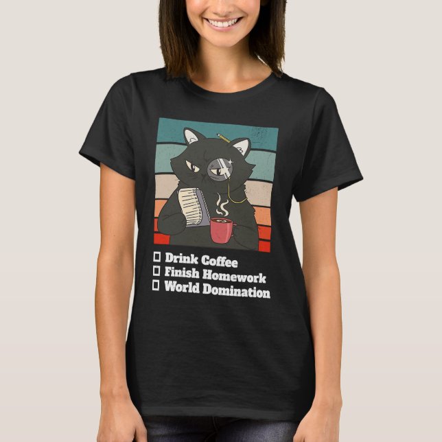Cat List World Domination Homework School Kid Coll T-Shirt (Vorderseite)
