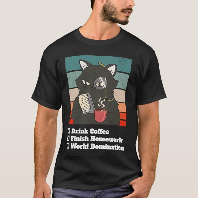 Cat List World Domination Homework School Kid Coll T-Shirt (Vorderseite)