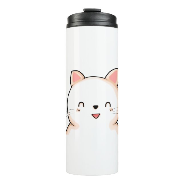 Cat Little Cat Kawaii Closed Eyes Animal Drawing. Thermosbecher (Vorderseite)