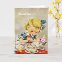 Cat Little Girl Baking Cake Happy Birthday