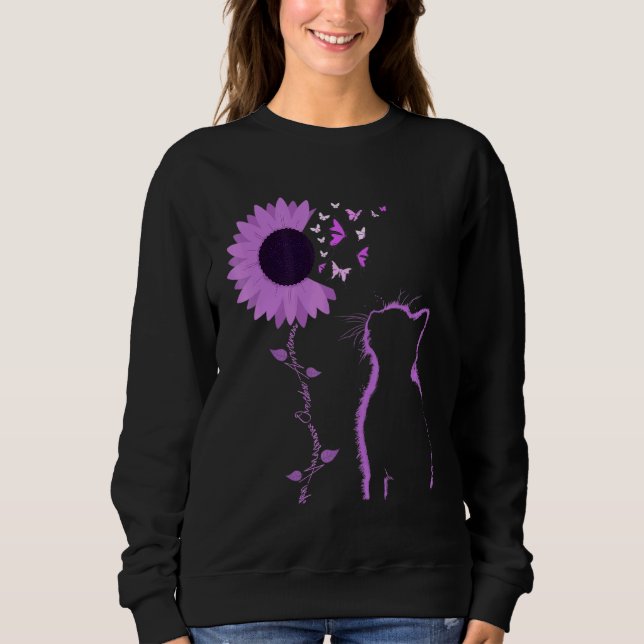 Cat Look Purple Sunflower Butterfly Overdose Aware Sweatshirt (Vorderseite)