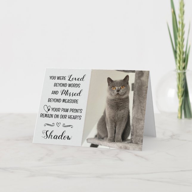 Cat Loss Sympathy Card Personalized Photo Pet Name Karte (Vorderseite)