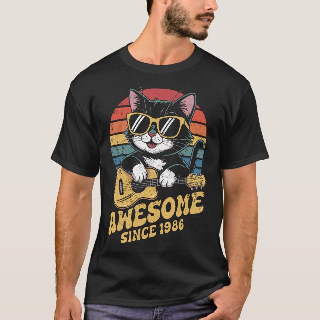 Cat Lover 1986 Birthday Retro Ukulele 40th Bday  T-Shirt (Vorderseite)