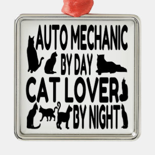 Cat Lover Auto Mechanic Silbernes Ornament