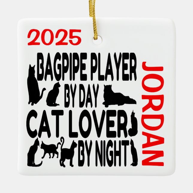 Cat Lover Bagpipe Player CUSTOM Keramikornament (Vorderseite)