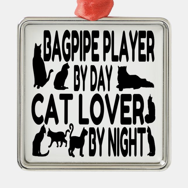 Cat Lover Bagpipe Player Silbernes Ornament (Vorne)