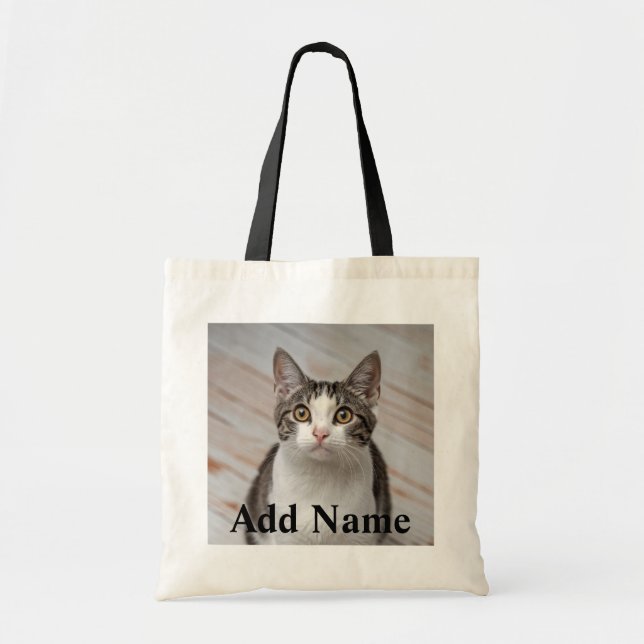 Cat Lover Benutzerdefiniertes Foto und Name Person Tragetasche (Vorne)