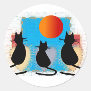 Cat Lover "Black Cats in the Window" Runder Aufkleber