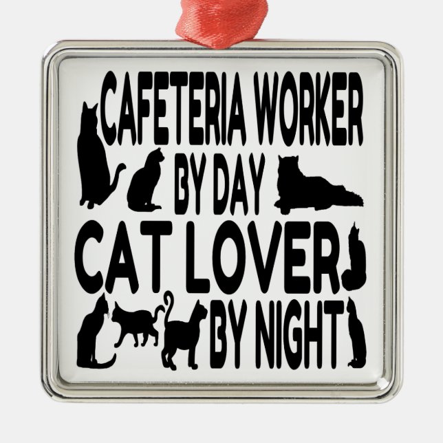 Cat Lover Cafeteria Worker Silbernes Ornament (Vorne)