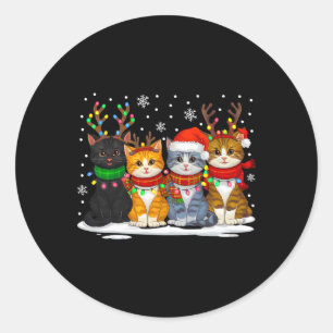 Cat Lover Cat Christmas Light Reindeer Santa Chris Runder Aufkleber