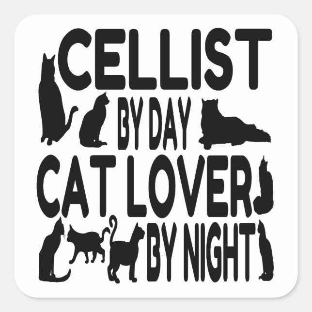 Cat Lover Cellist Quadratischer Aufkleber (Vorderseite)