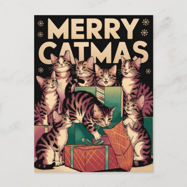 Cat Lover Christmas Funny Vintag Postkarte (Vorderseite)