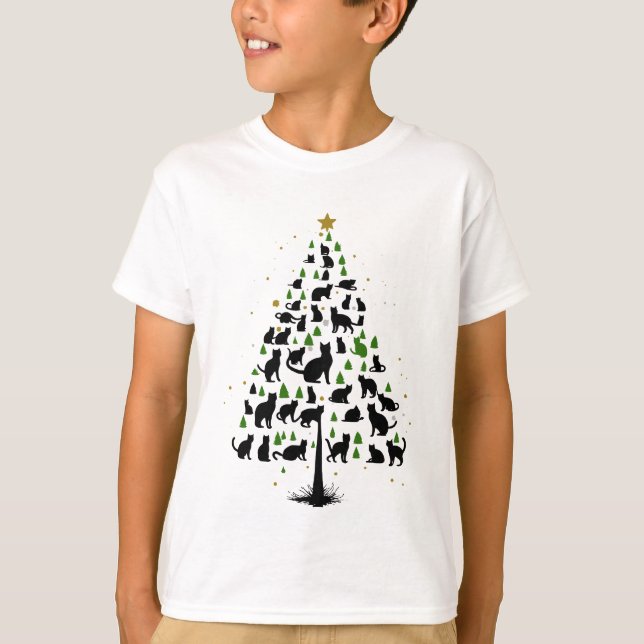 Cat Lover Christmas Tree 2 T-Shirt (Vorderseite)