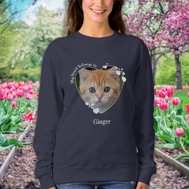 Cat Lover Custom Niedlich Pet Foto Herz Sweatshirt (Von Creator hochgeladen)