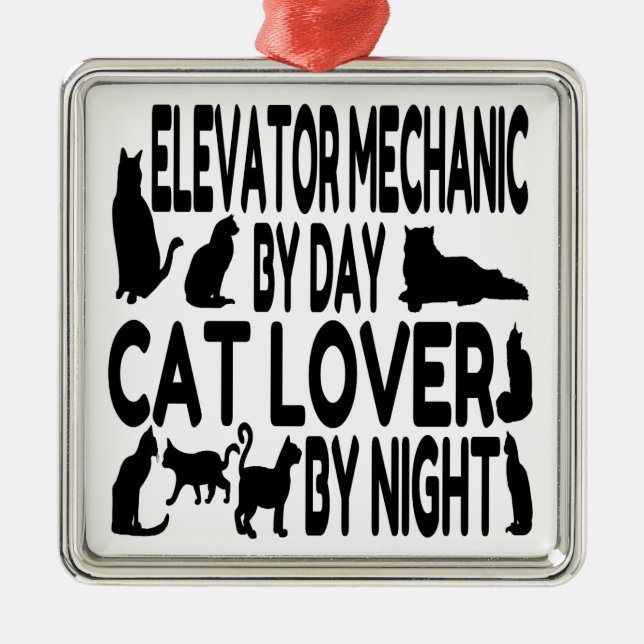 Cat Lover Elevator Mechanical Silbernes Ornament (Vorne)
