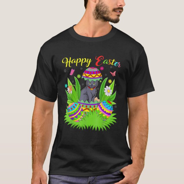 Cat Lover Floral Ostereier Funny Russian Blue Cat T-Shirt (Vorderseite)