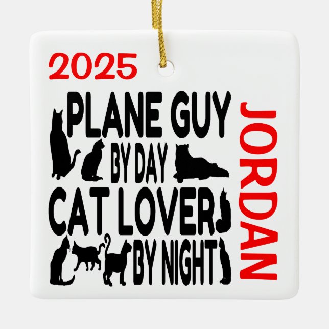 Cat Lover Flugzeug Typ CUSTOM Keramik Ornament (Vorderseite)
