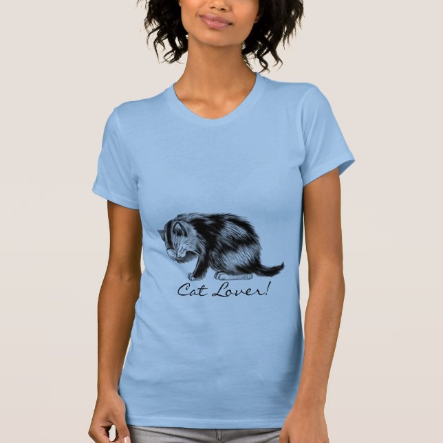 Cat Lover Fun Gray Tabby Kitten Artwork T-Shirt (Vorderseite)