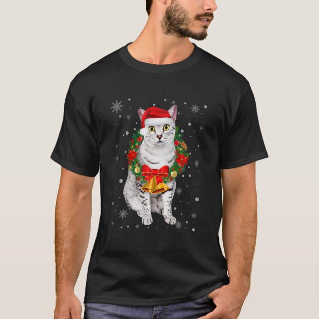 Cat Lover Funny Egyptian Mau Tree Christmas Light T-Shirt (Vorderseite)